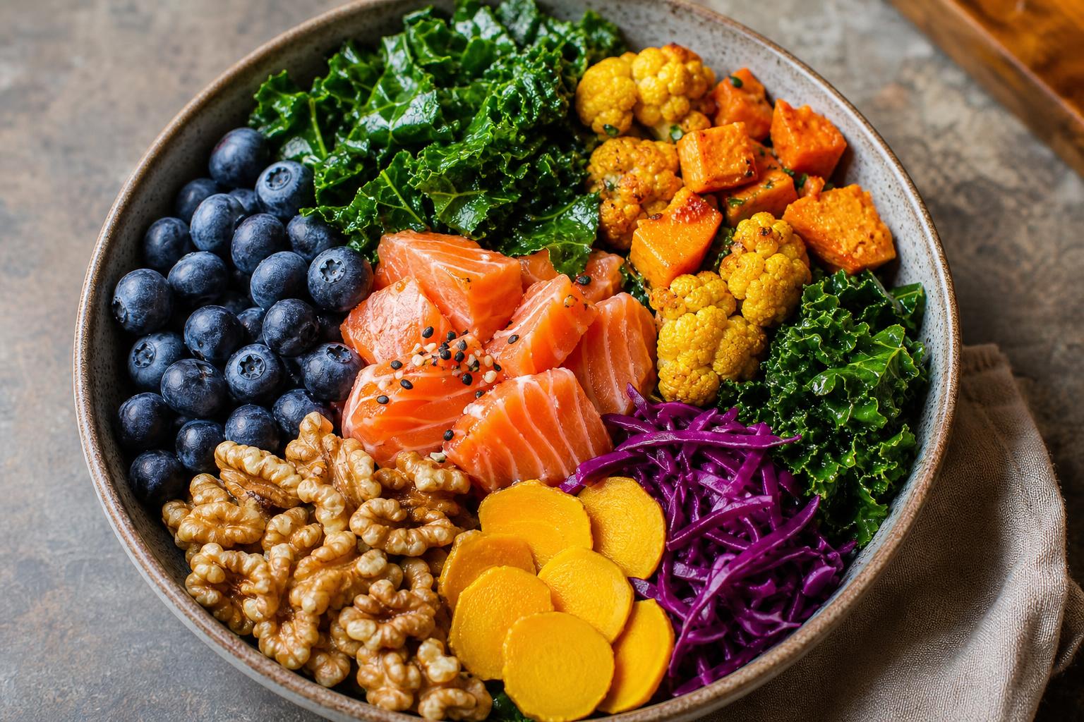 Anti-inflammatory foods for Hashimoto's autoimmune diet including berries and salmon