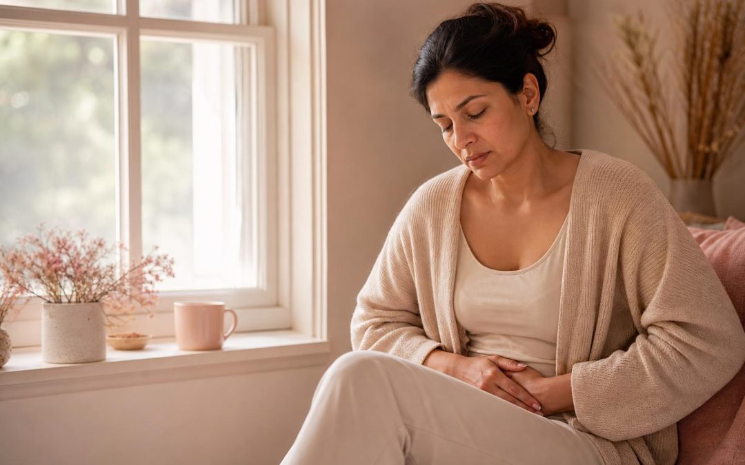 Woman noticing 10 signs of hormonal imbalance sitting by window
