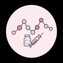 Molecular chain, vial and syringe icon representing peptide therapy
