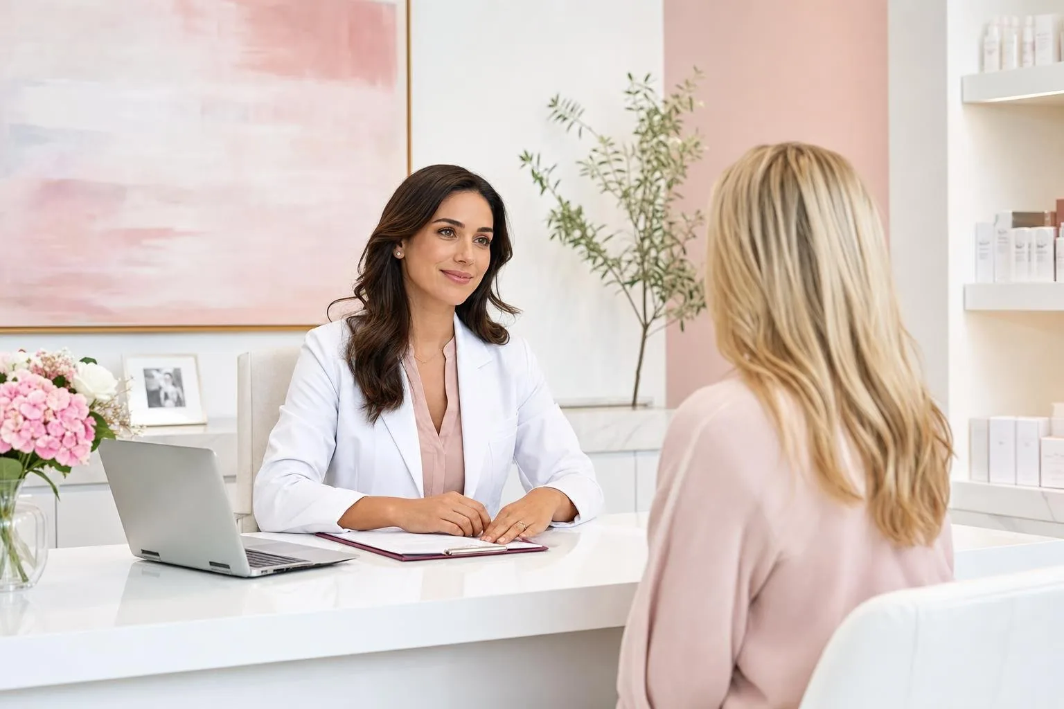 Woman meeting with a wellness healthcare provider during a consultation